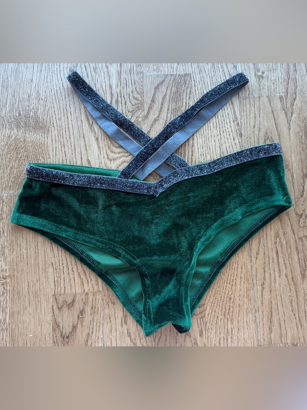 Lunalea Velvet Green Women's Low Waist with Glitter Embellished Straps